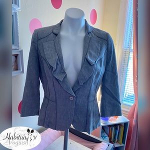 RUFFLE-LAPEL GRAY SUIT JACKET